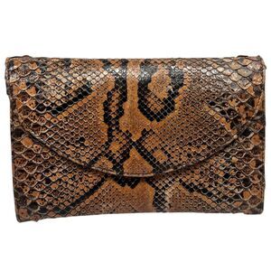 Vintage Snakeskin Clutch Earth Tones Natural 1970s Handmade Tan Brown‎ Black